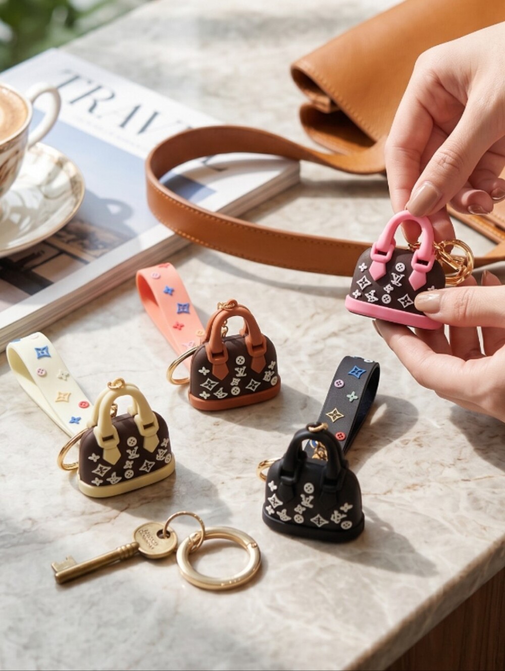 Mini LV Monogram Handbag Silicone Keychain - Black